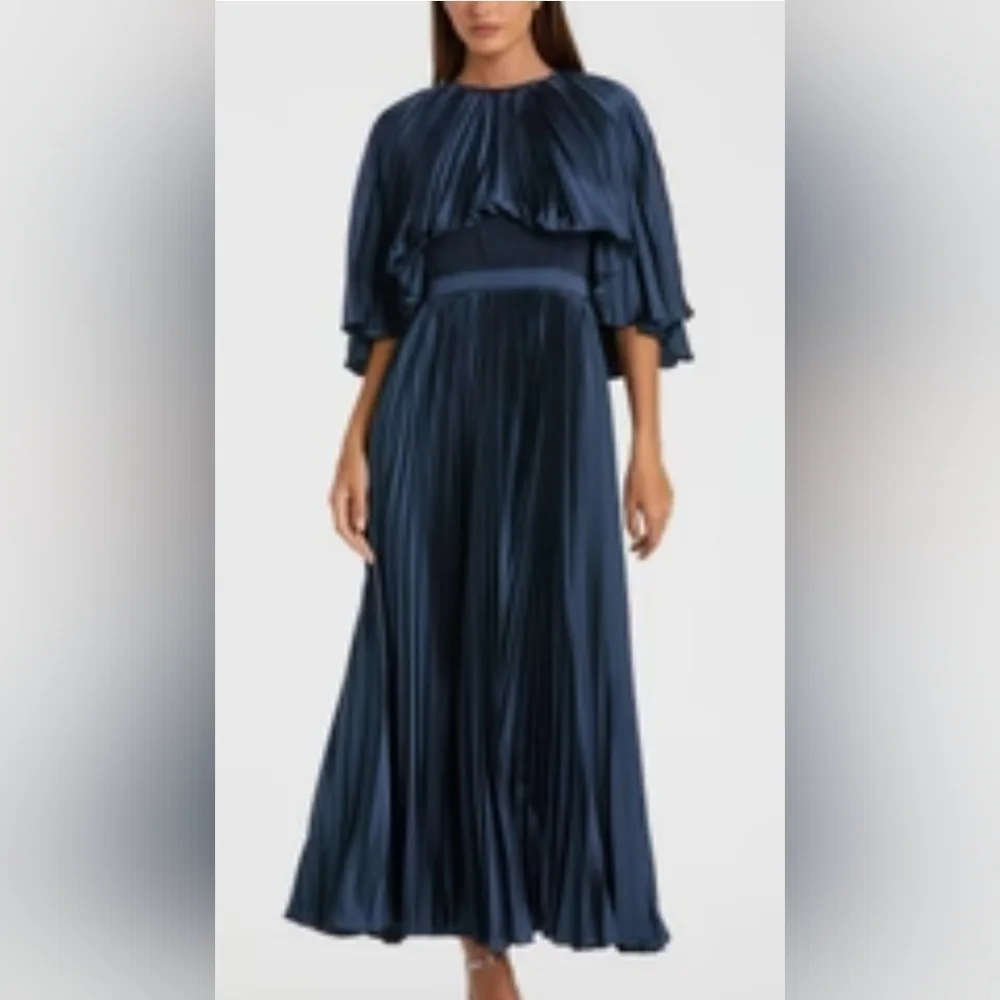 Mac Duggal PLEATED CAPLET T-LENGTH DRESS 49638, Size 18 Navy NWT - Picture 1 of 16